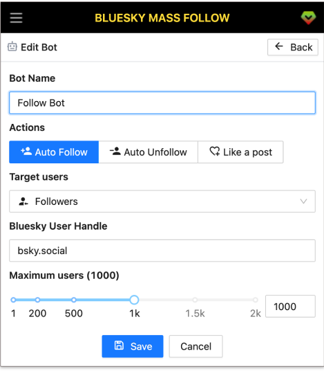 Bluesky Mass Follow Tool Screenshot